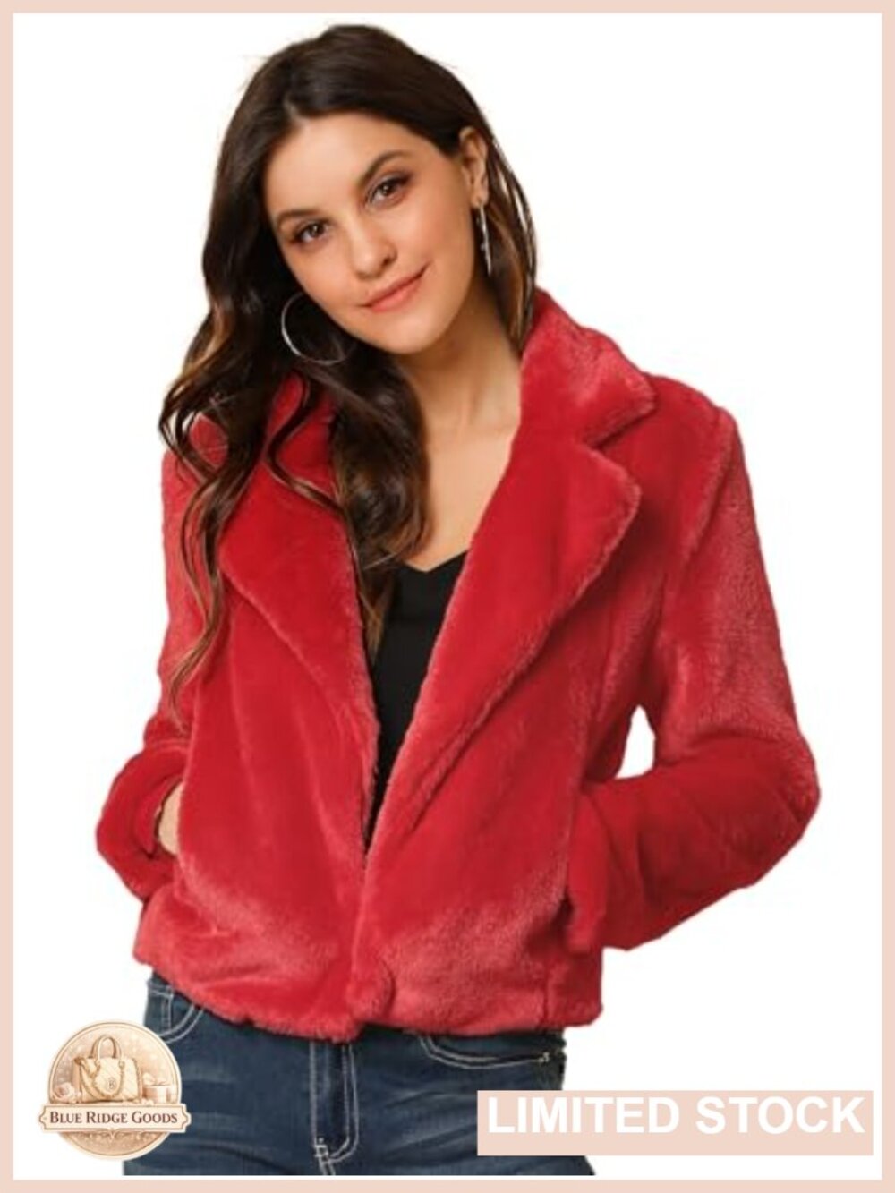 Womens Cropped Faux Fur Jacket Notch Lapel Winter Coat